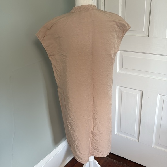 Eileen Fisher Linen Blend Mandarin Collar Shirtdress in Khaki Size Medium - Picture 4 of 7